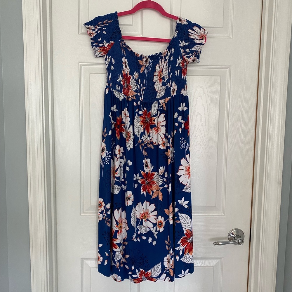 Smocked off shoulder maternity dress